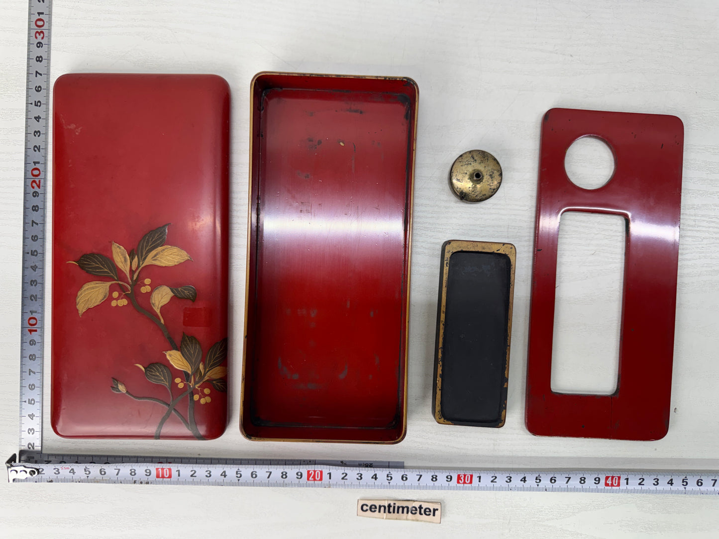 Y10768 BOX Vermilion lacquer Makie Suzuri inkstone case Japan antique stationery