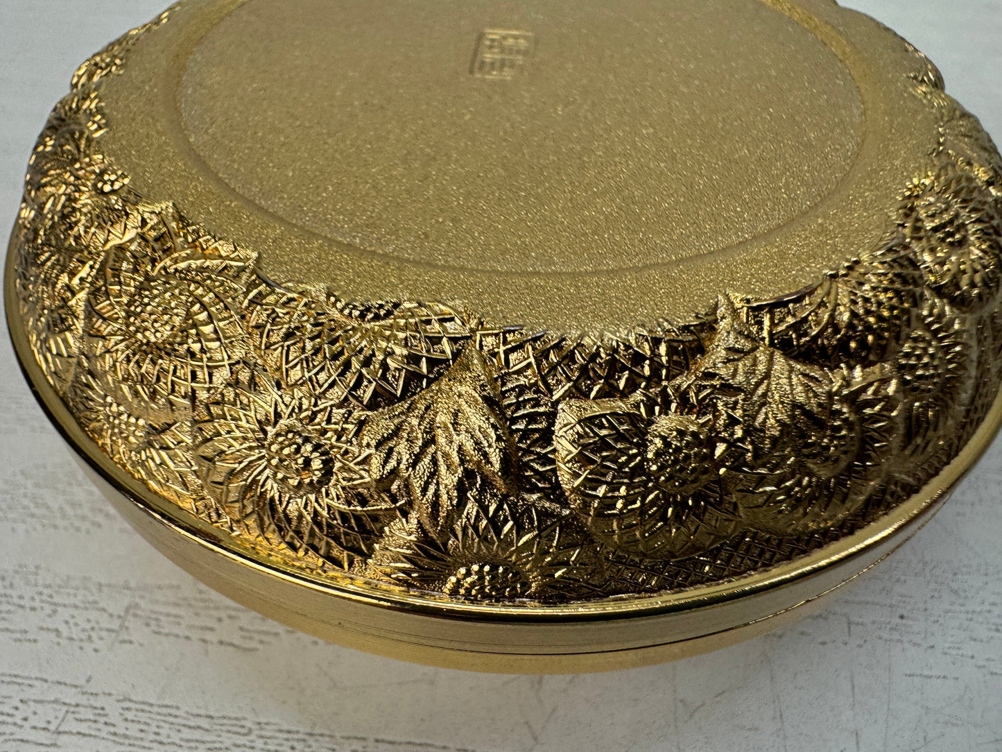 Y10773 BOX Gold-plated metal ink stamp pad container Japan antique stationery