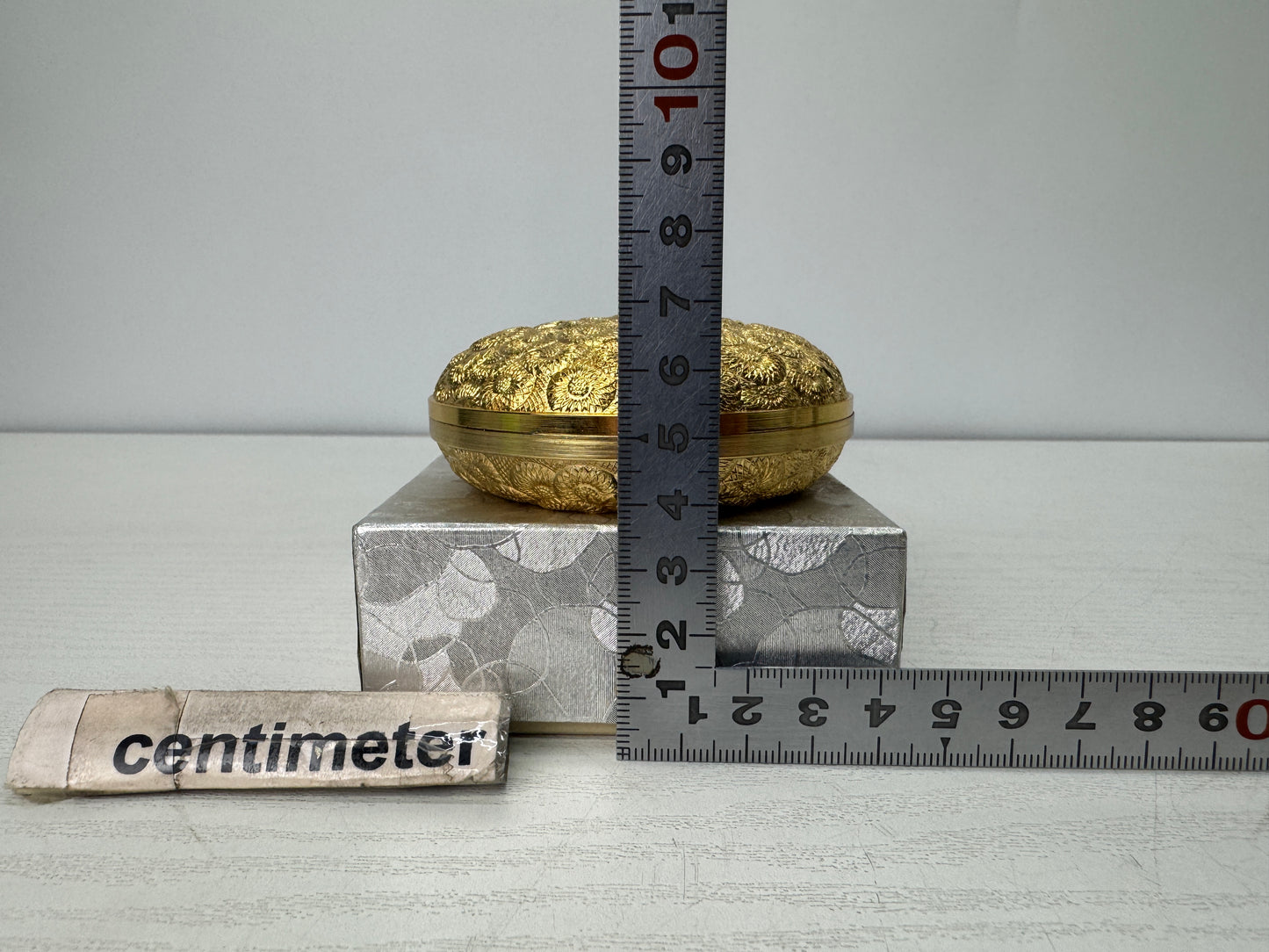 Y10773 BOX Gold-plated metal ink stamp pad container Japan antique stationery