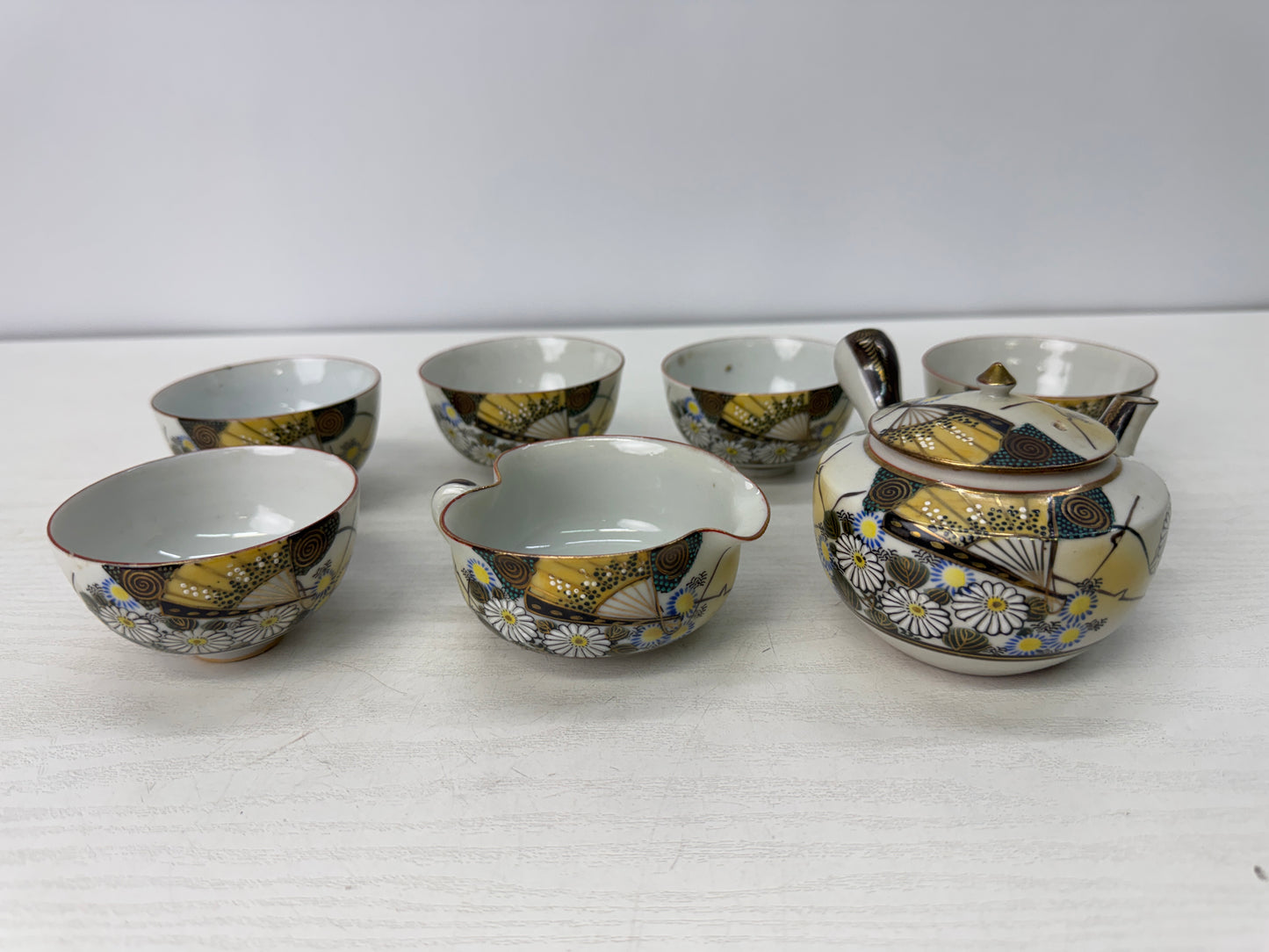 Y10775 Imperial Japan Army Kutani-ware Kyusu teapot cup set Japan WW2 vintage