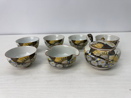 Y10775 Imperial Japan Army Kutani-ware Kyusu teapot cup set Japan WW2 vintage