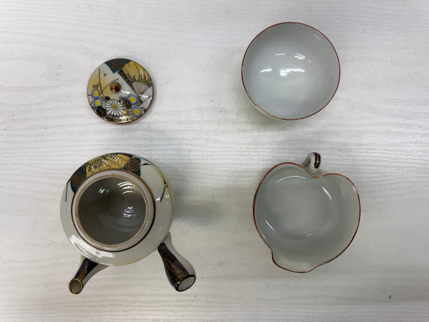 Y10775 Imperial Japan Army Kutani-ware Kyusu teapot cup set Japan WW2 vintage