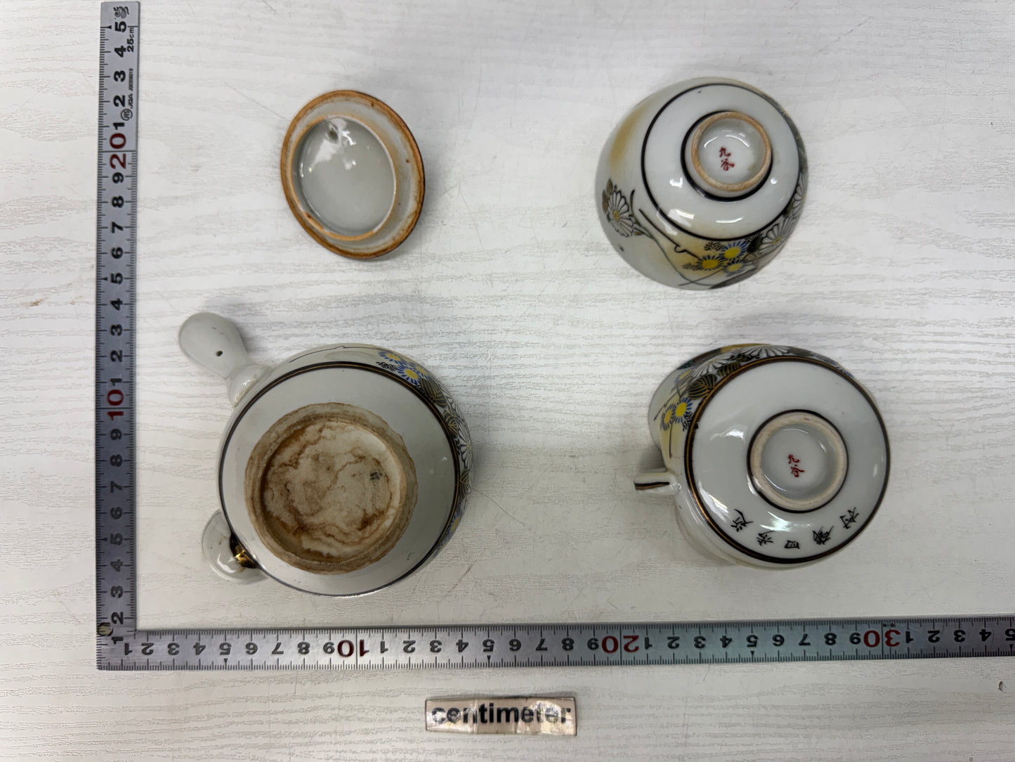 Y10775 Imperial Japan Army Kutani-ware Kyusu teapot cup set Japan WW2 vintage