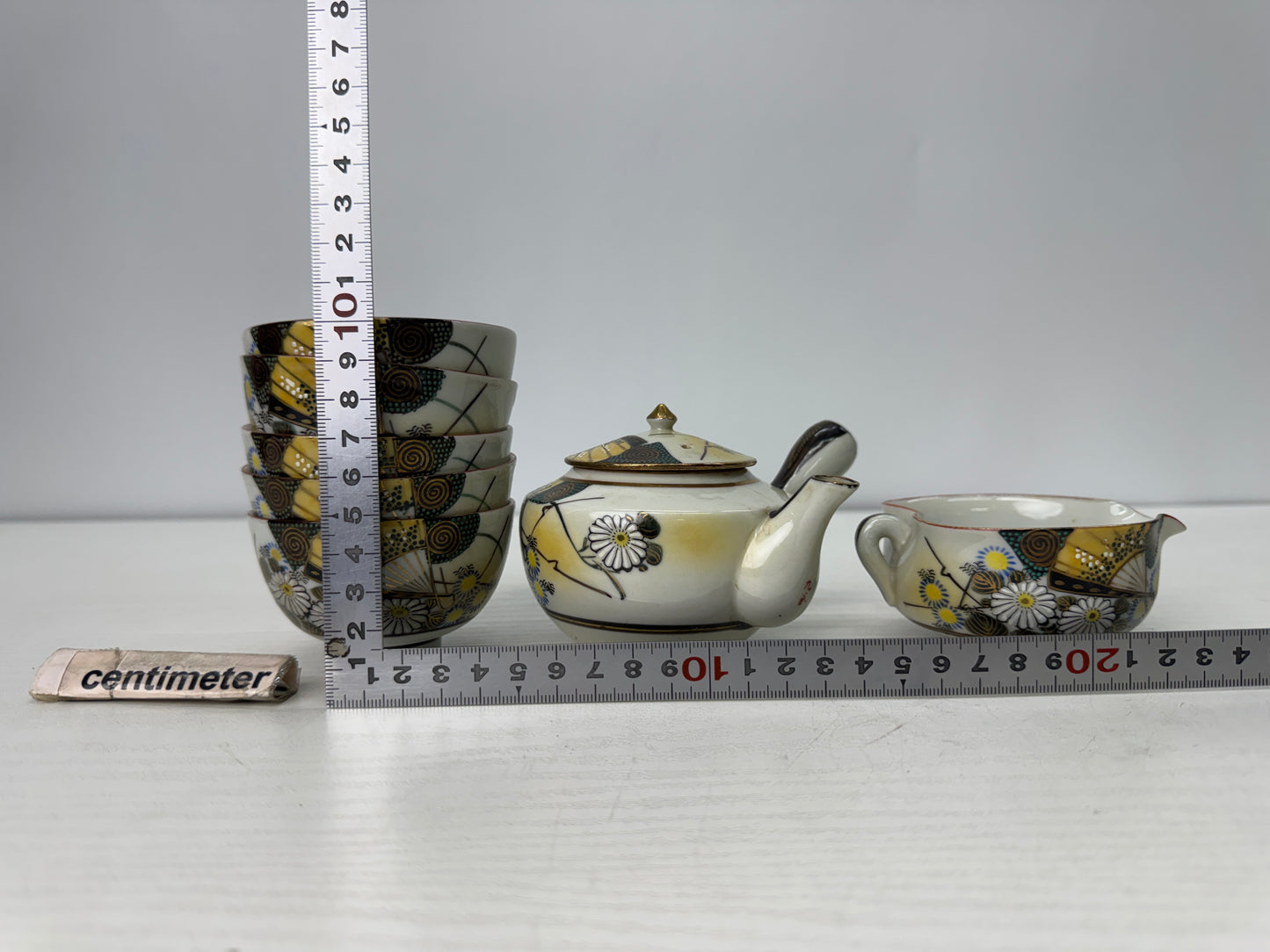Y10775 Imperial Japan Army Kutani-ware Kyusu teapot cup set Japan WW2 vintage