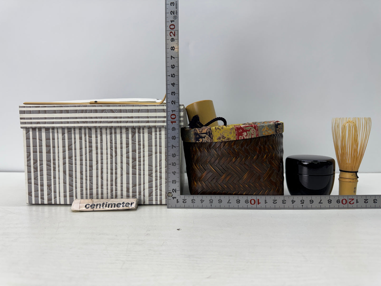 Y10777 Bamboo Woven Basket Tea ceremony utensils portable set Japan antique