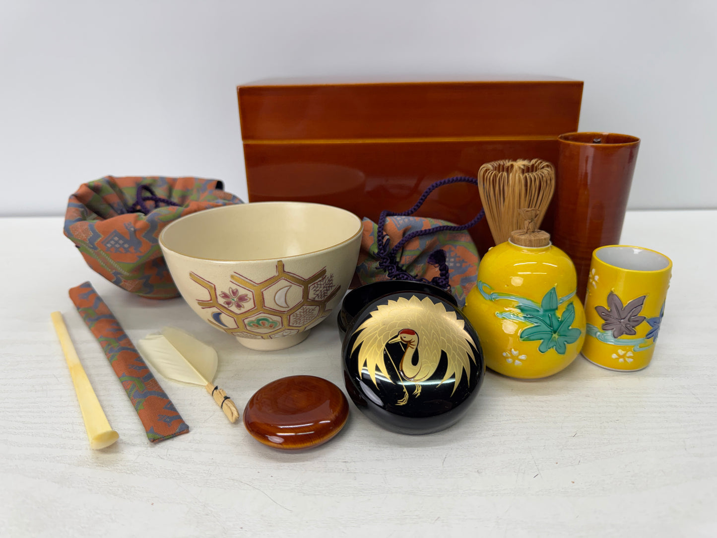 Y10779 CHAWAN Shunkei lacquer box tea ceremony utensils set chasen Japan antique