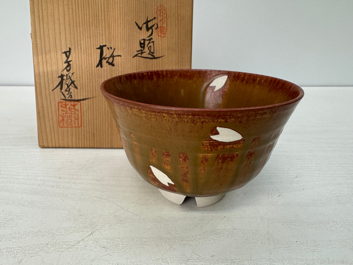 Y10782 CHAWAN Seto-ware bowl signed box Japan antique tea ceremony pottery cup