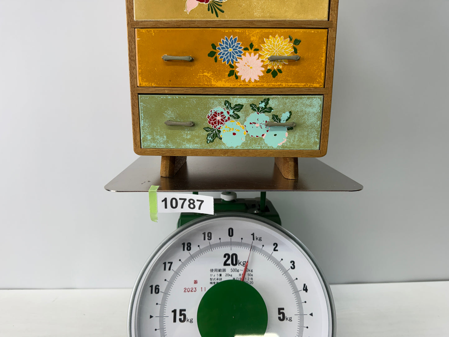 Y10787 TANSU small chest drawers floral pattern Japan antique interior storage