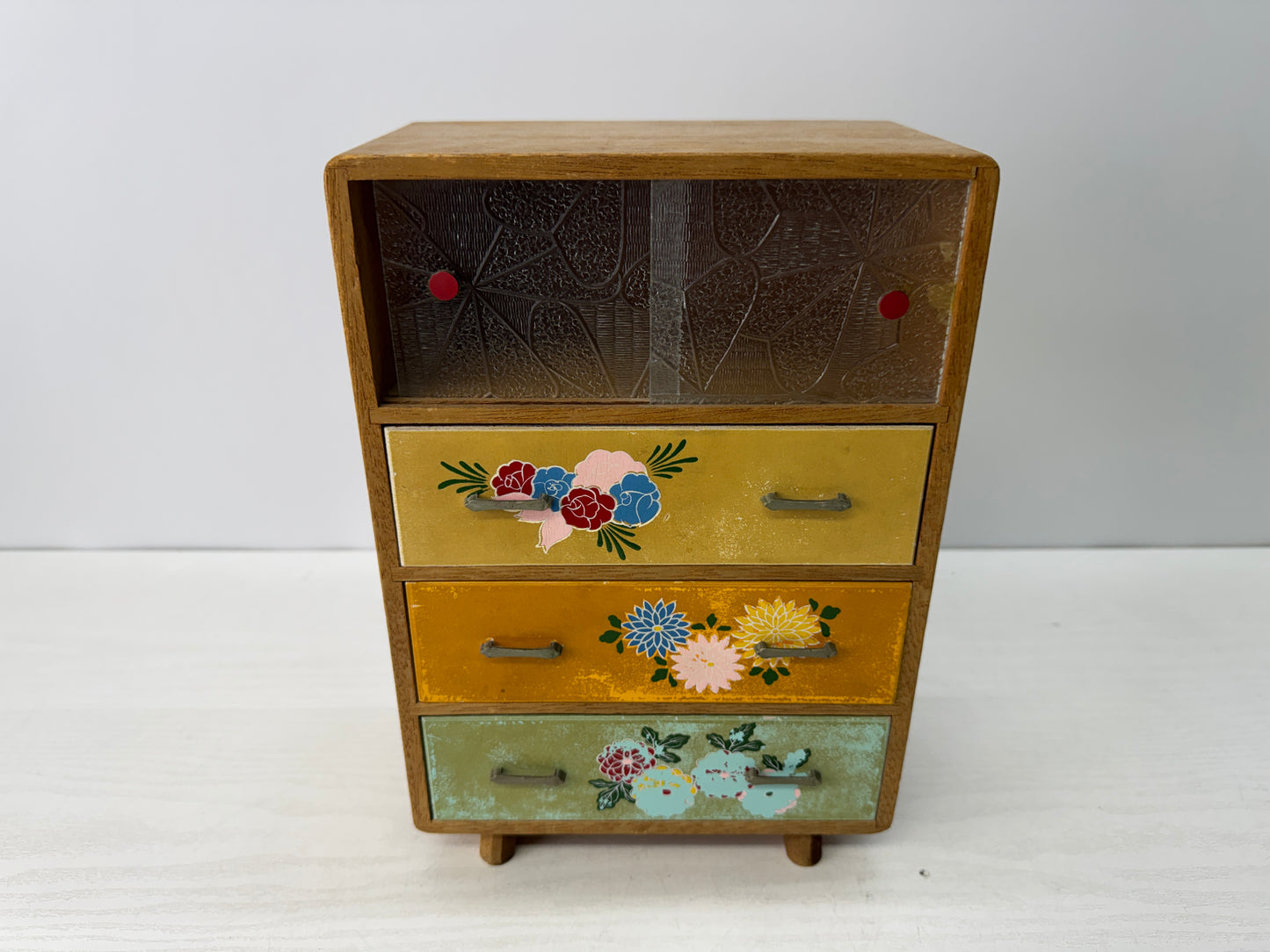 Y10787 TANSU small chest drawers floral pattern Japan antique interior storage