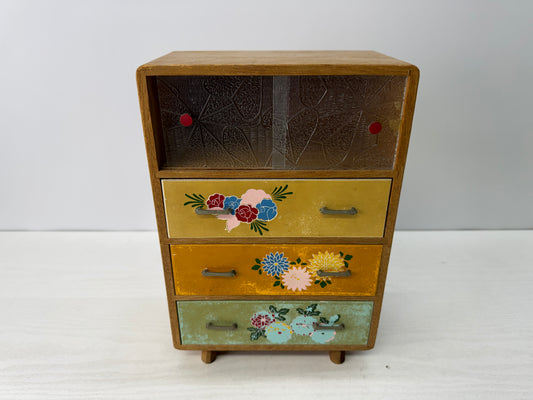 Y10787 TANSU small chest drawers floral pattern Japan antique interior storage