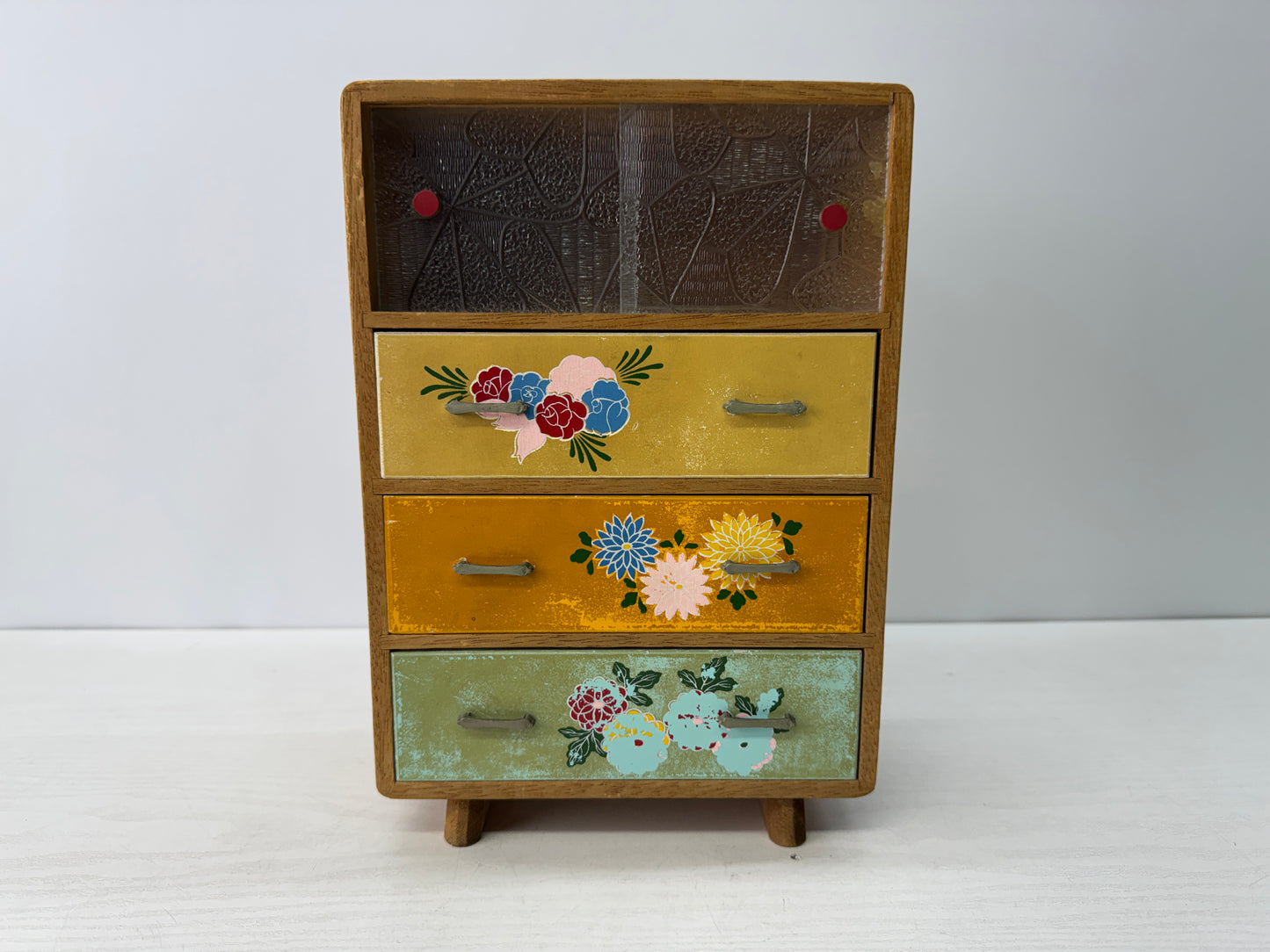 Y10787 TANSU small chest drawers floral pattern Japan antique interior storage