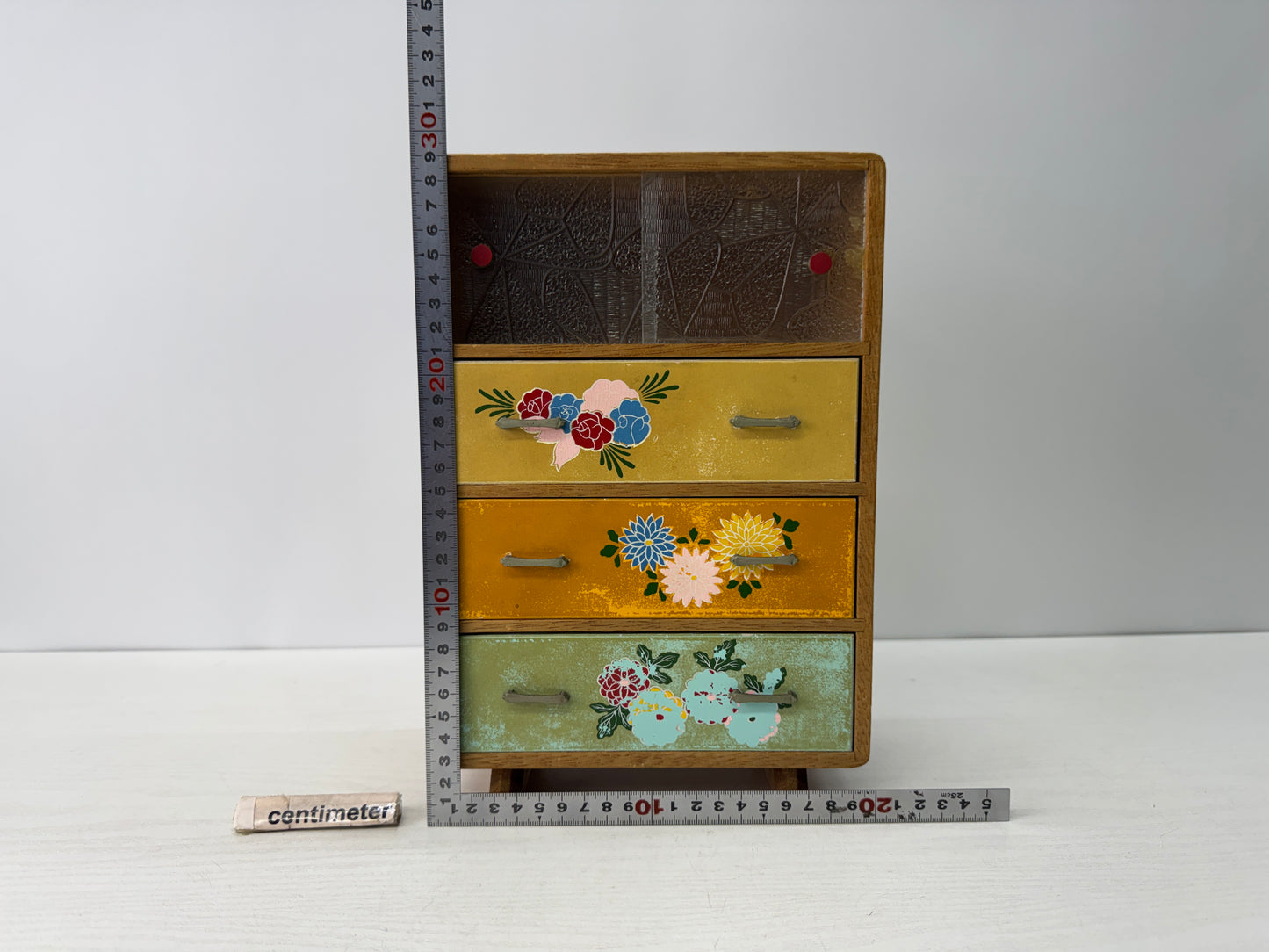 Y10787 TANSU small chest drawers floral pattern Japan antique interior storage