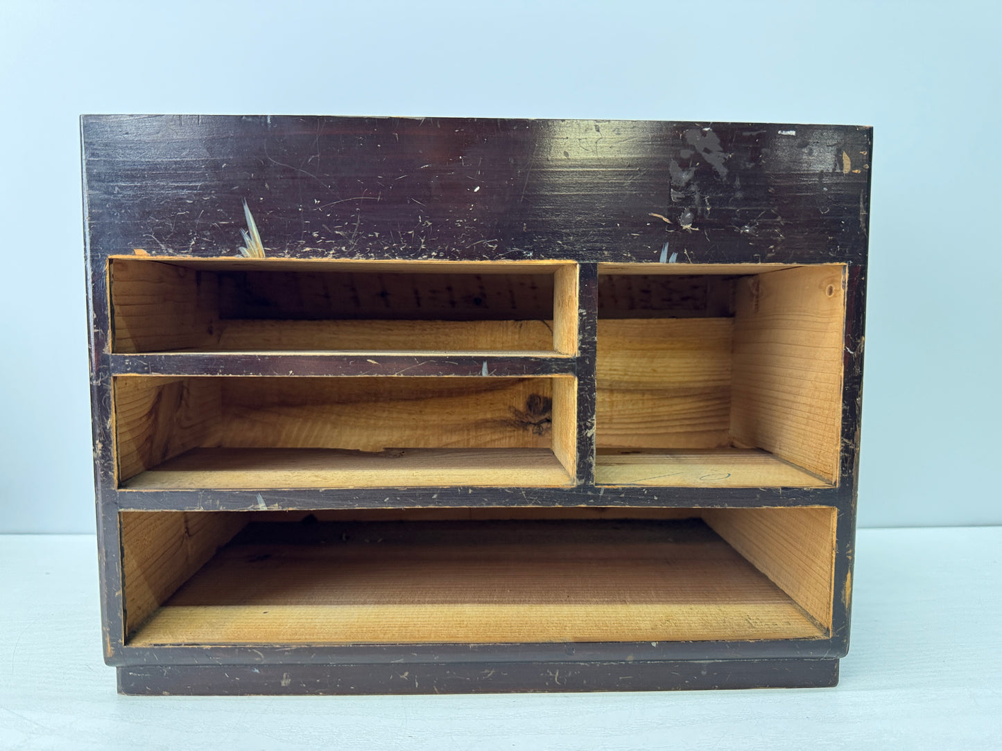 Y10788 TANSU wooden needle Sewing box Crane  Japan antique interior storage