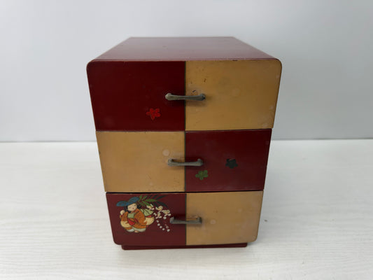 Y10789 TANSU 3-tiered small chest drawers furniture Japan antique interior