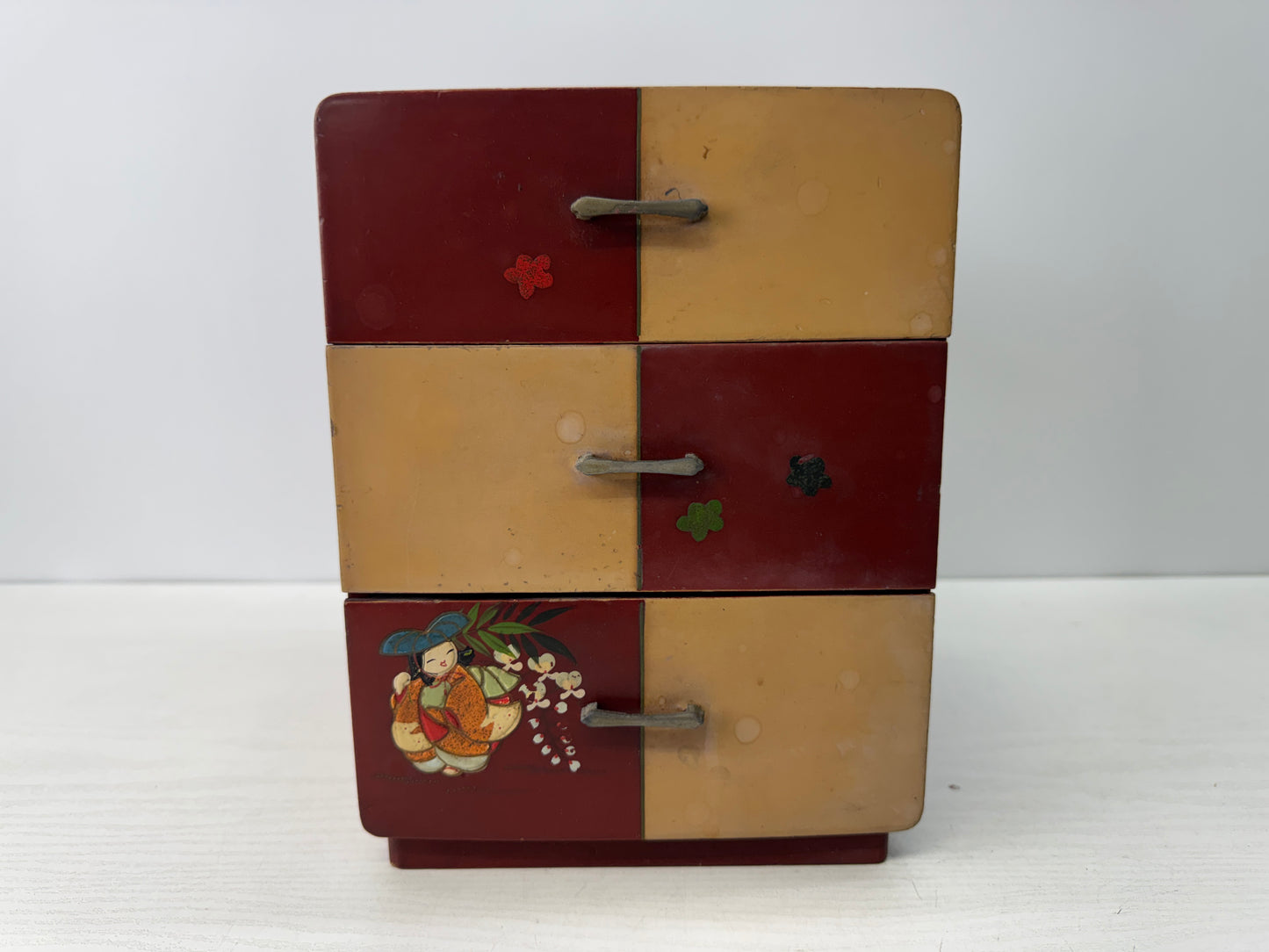 Y10789 TANSU 3-tiered small chest drawers furniture Japan antique interior