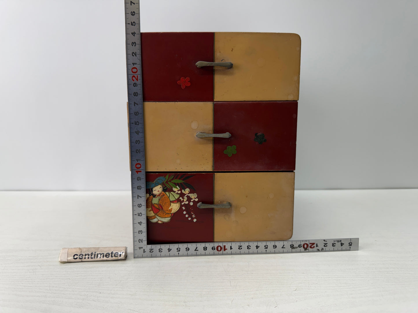 Y10789 TANSU 3-tiered small chest drawers furniture Japan antique interior