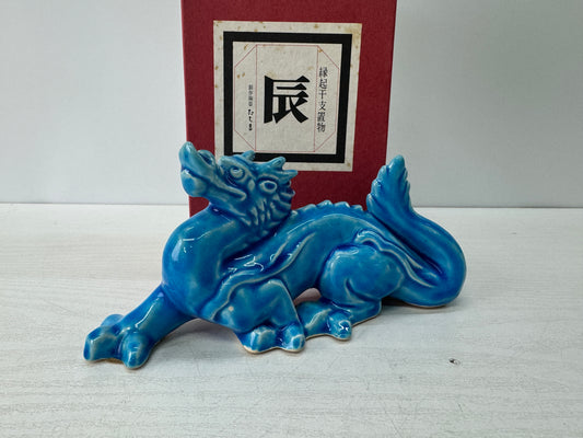 Y10793 OKIMONO Kyo-ware Dragon figurine blue Japan antique ornament interior