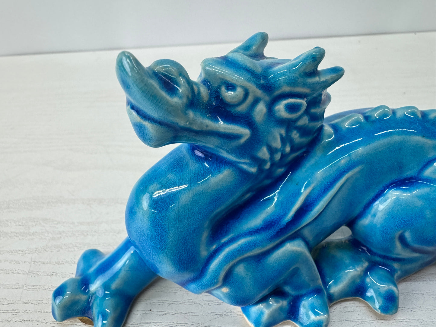 Y10793 OKIMONO Kyo-ware Dragon figurine blue Japan antique ornament interior