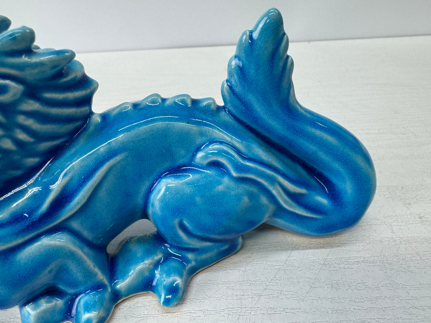 Y10793 OKIMONO Kyo-ware Dragon figurine blue Japan antique ornament interior