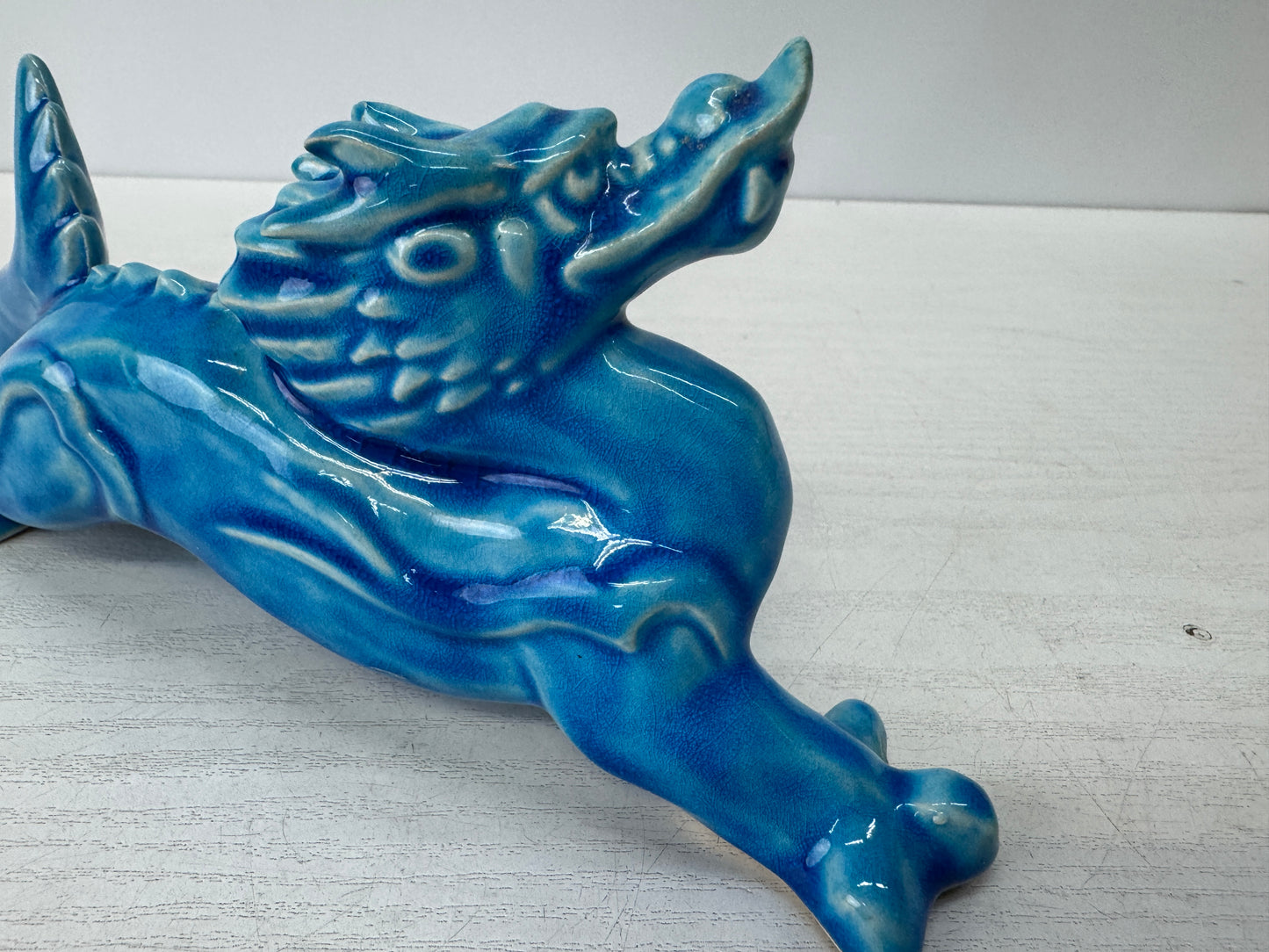 Y10793 OKIMONO Kyo-ware Dragon figurine blue Japan antique ornament interior