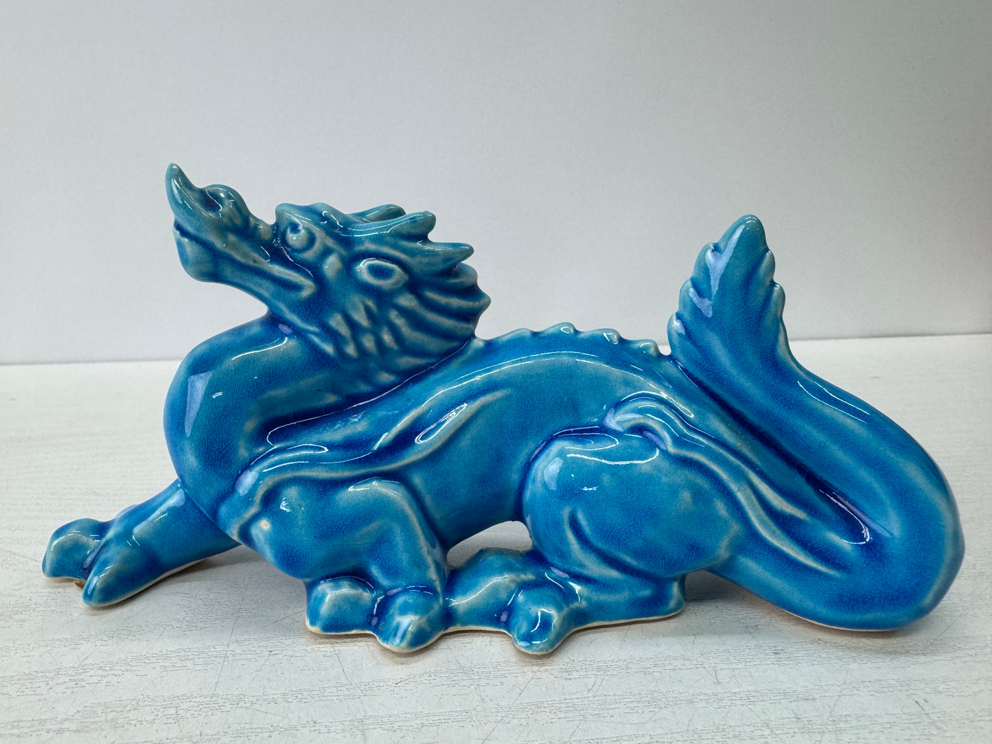 Y10793 OKIMONO Kyo-ware Dragon figurine blue Japan antique ornament interior