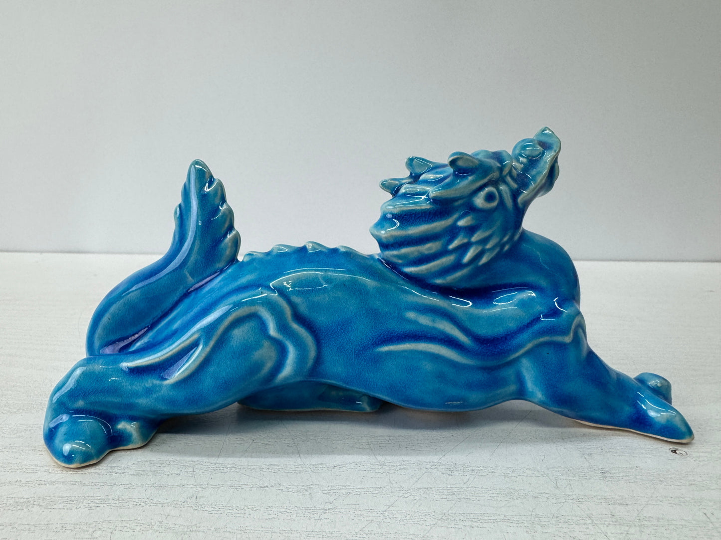 Y10793 OKIMONO Kyo-ware Dragon figurine blue Japan antique ornament interior