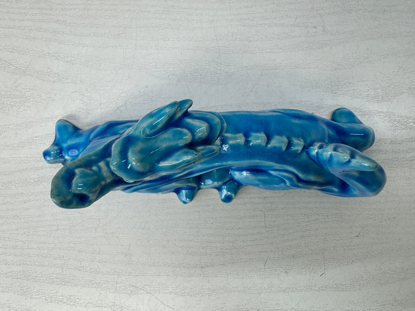 Y10793 OKIMONO Kyo-ware Dragon figurine blue Japan antique ornament interior