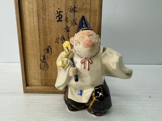 Y10794 OKIMONO Kyo-ware Monkey figure signed box Japan antique ornament interior