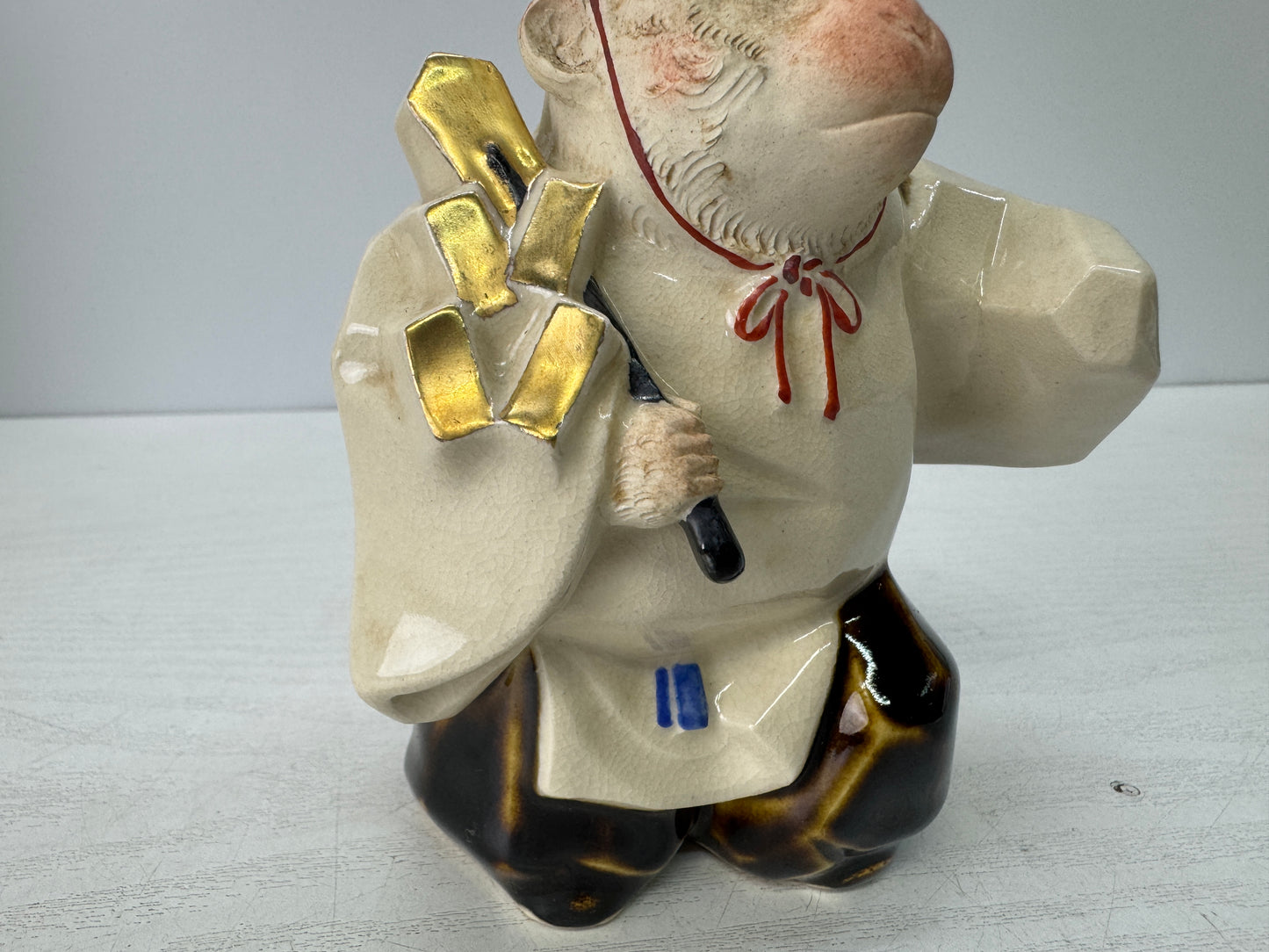 Y10794 OKIMONO Kyo-ware Monkey figure signed box Japan antique ornament interior