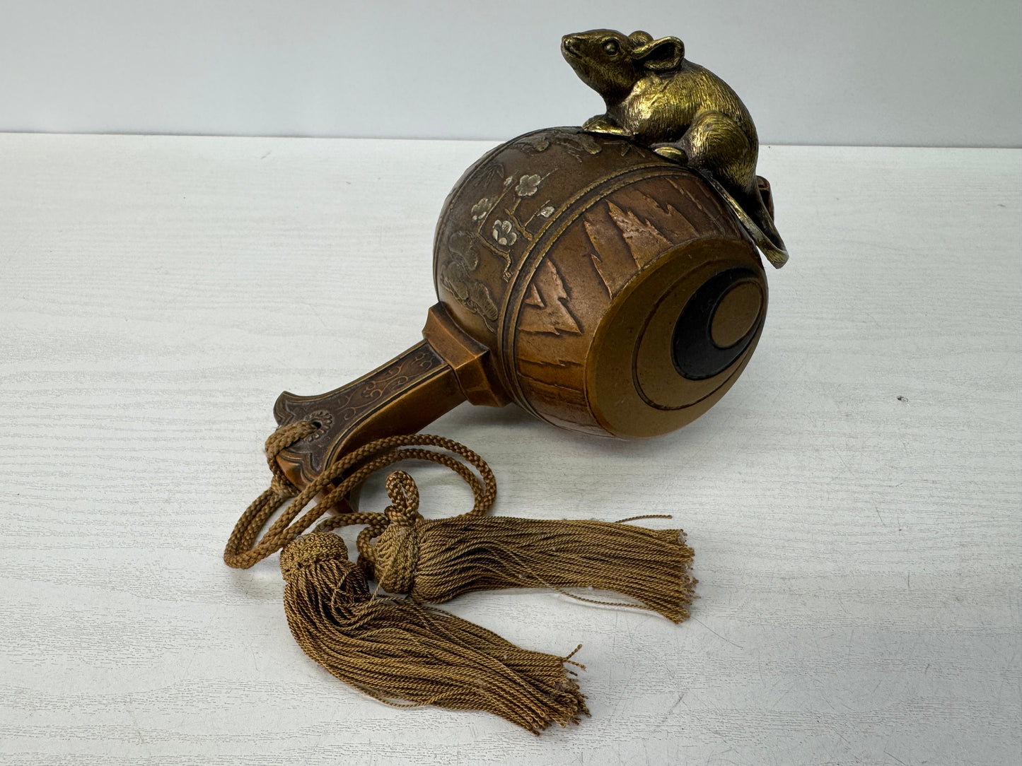 Y10797 OKIMONO metal Mouse Lucky Mallet figurine figure Japan antique interior