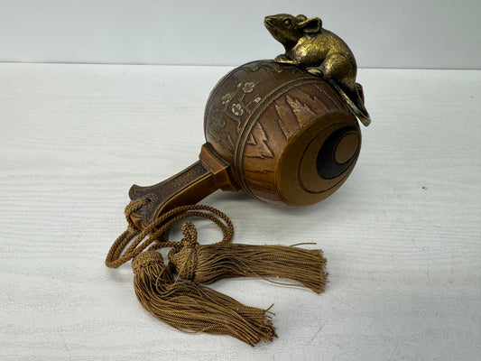 Y10797 OKIMONO metal Mouse Lucky Mallet figurine figure Japan antique interior