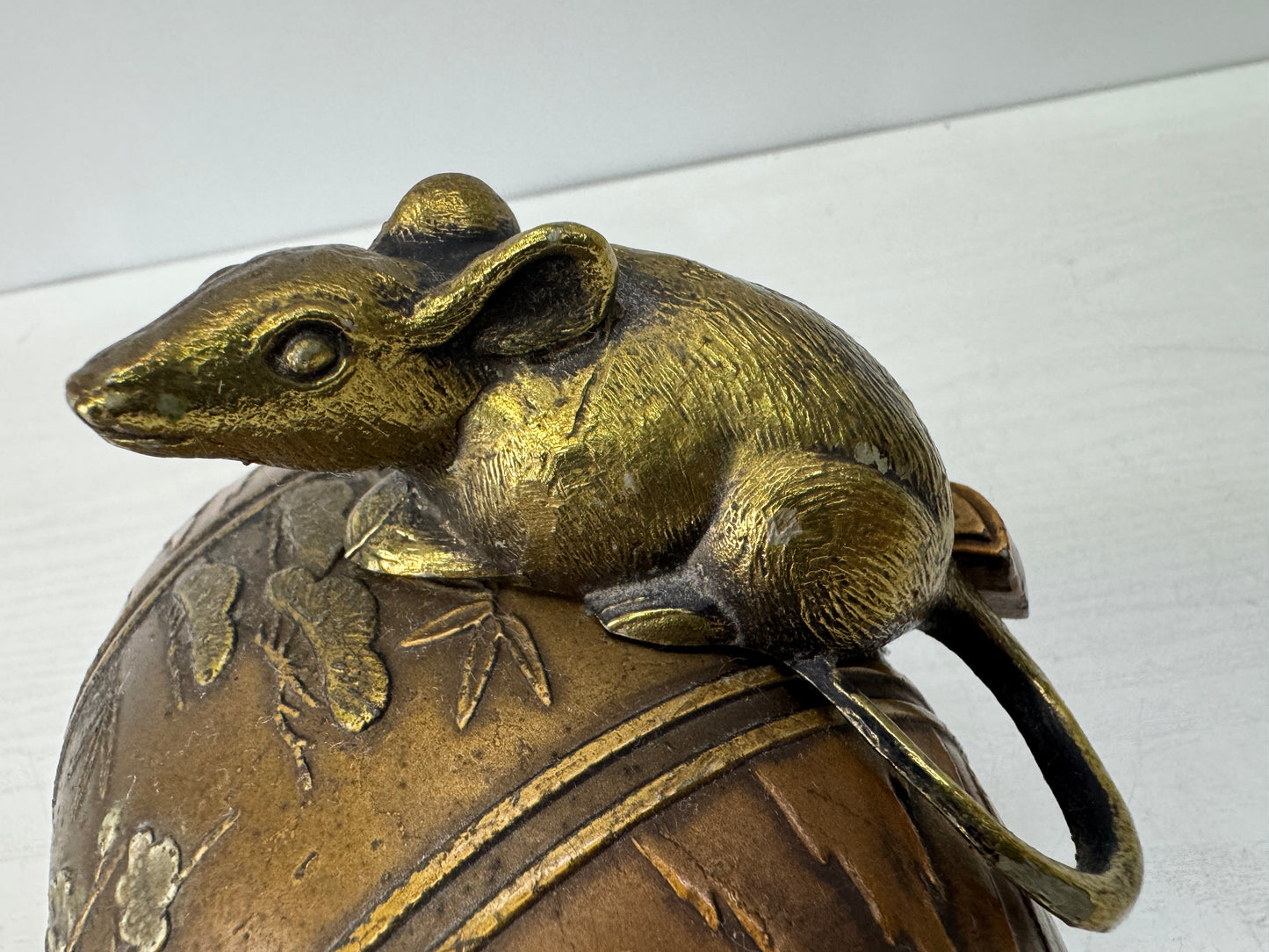 Y10797 OKIMONO metal Mouse Lucky Mallet figurine figure Japan antique interior