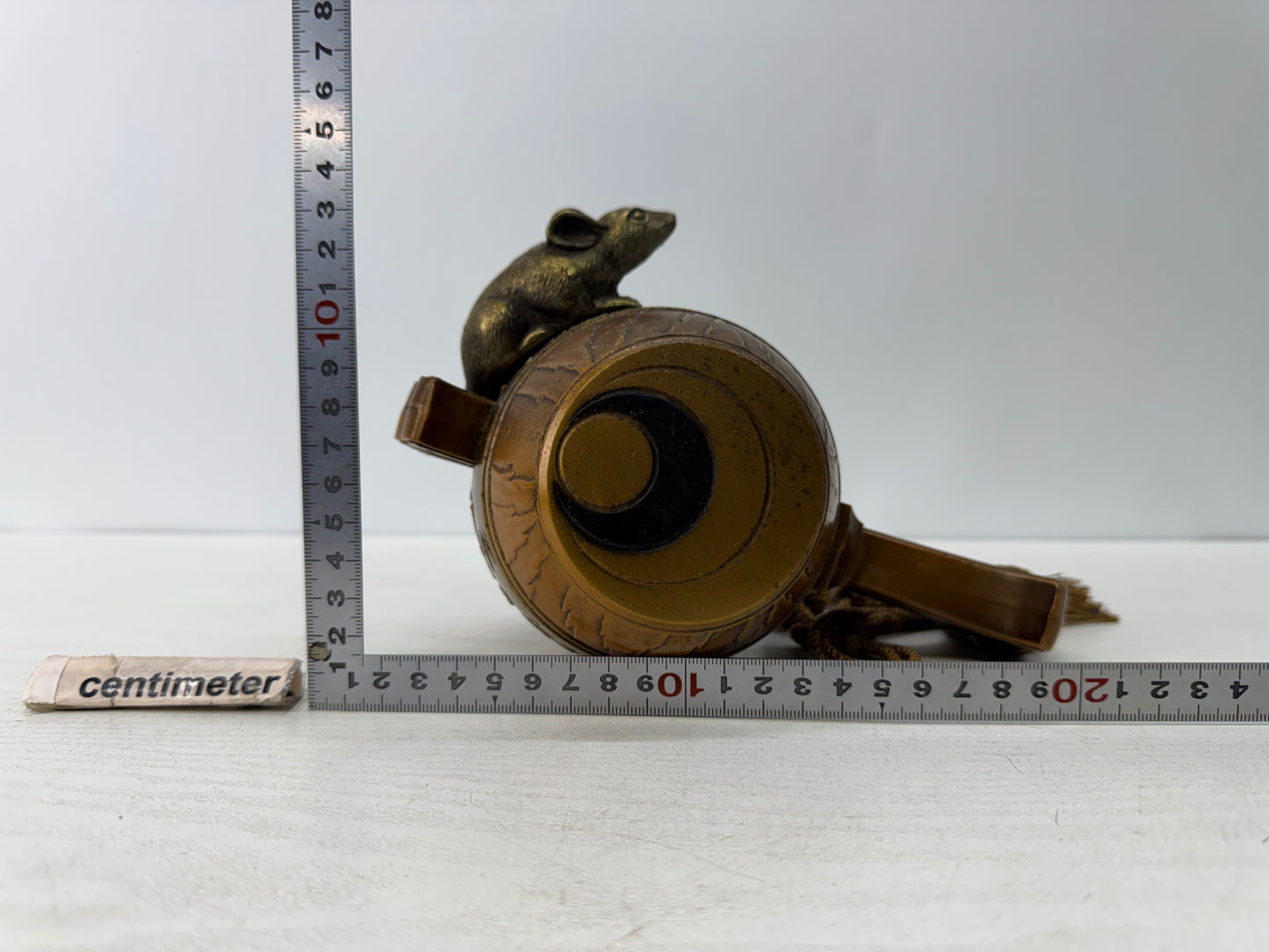 Y10797 OKIMONO metal Mouse Lucky Mallet figurine figure Japan antique interior