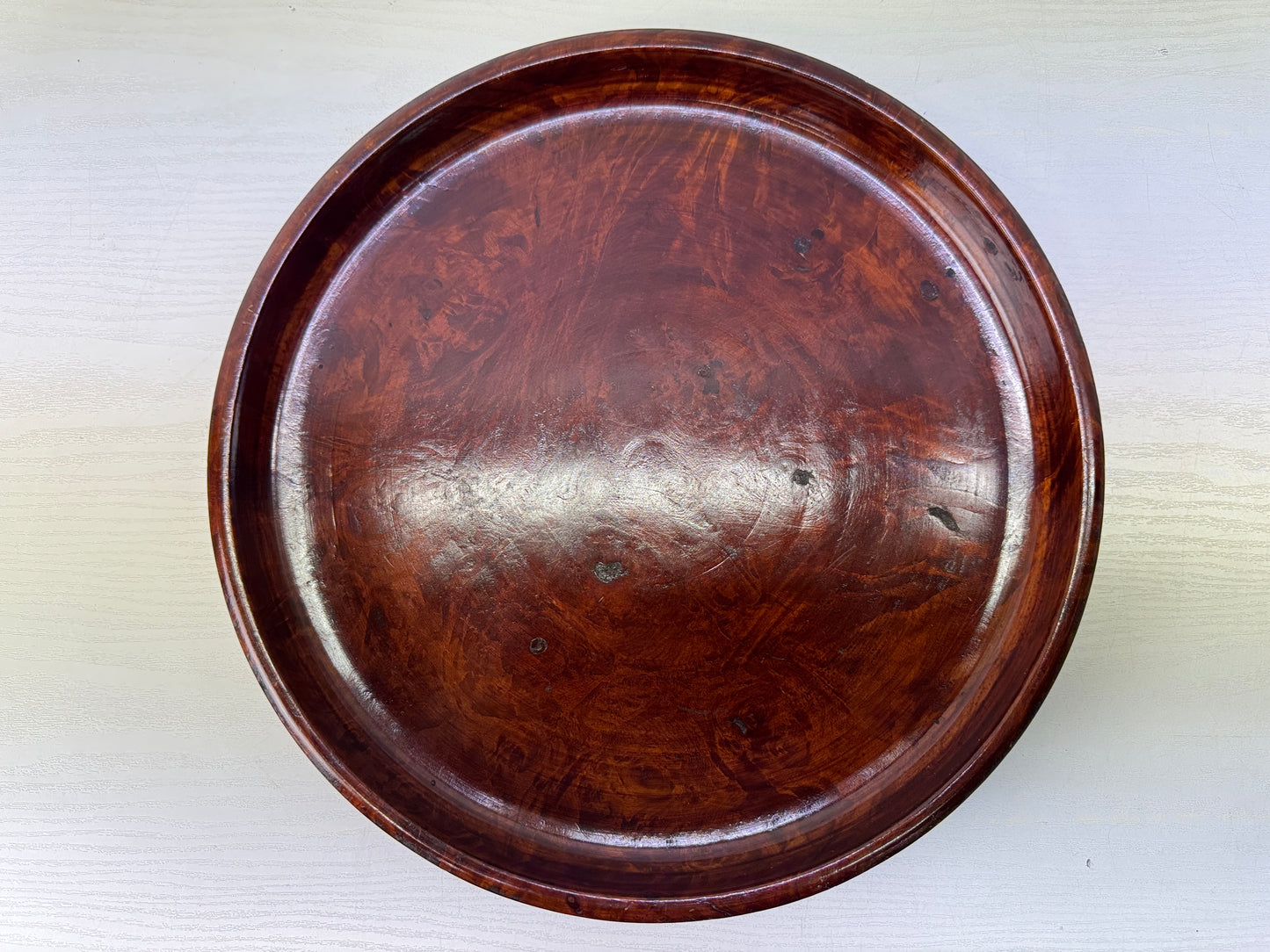 Y10802 TRAY Tamamoku wood Obon Ozen round Japan antique serving platter salver