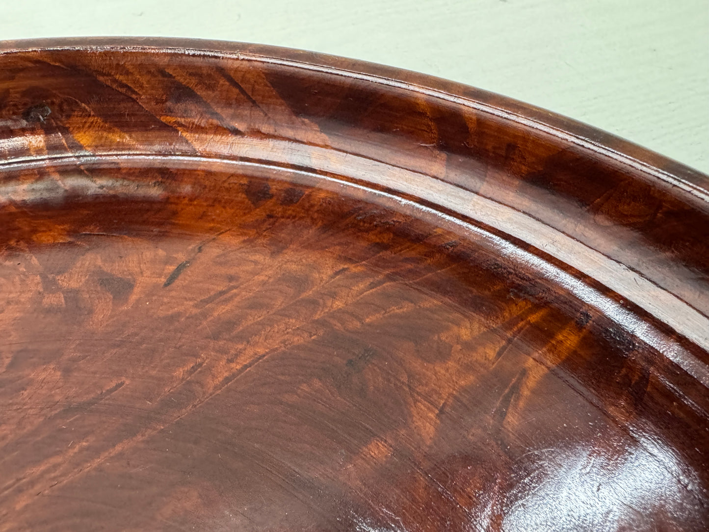 Y10802 TRAY Tamamoku wood Obon Ozen round Japan antique serving platter salver