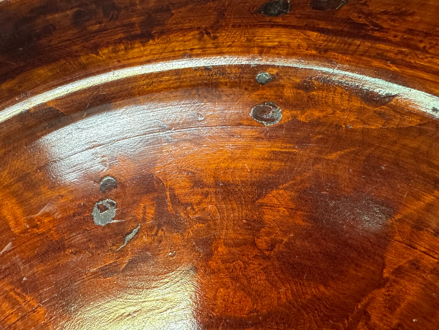 Y10802 TRAY Tamamoku wood Obon Ozen round Japan antique serving platter salver