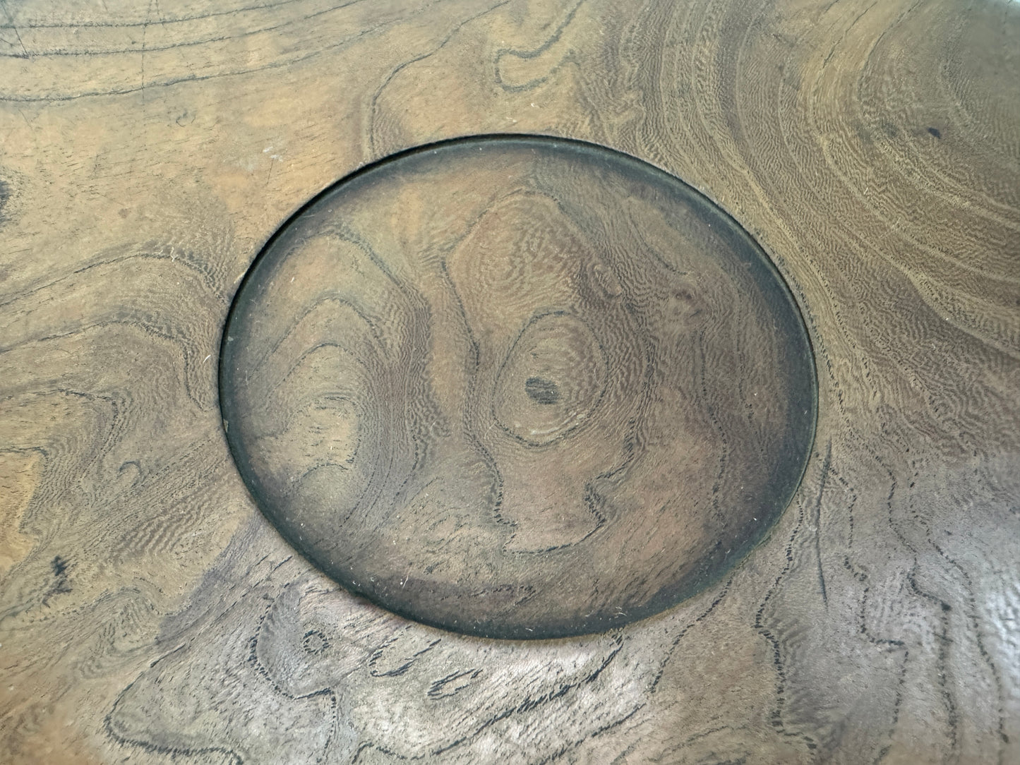 Y10803 TRAY zelkova wood Obon Ozen round Japan antique serving platter salver