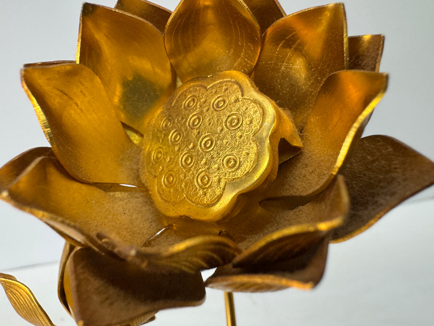 Y10806 Buddhist Altar Equipment metal Lotus ornament Vase pair Japan antique
