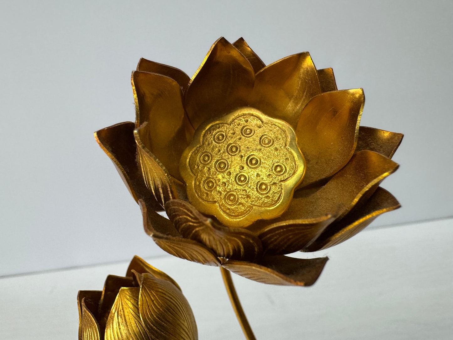 Y10806 Buddhist Altar Equipment metal Lotus ornament Vase pair Japan antique