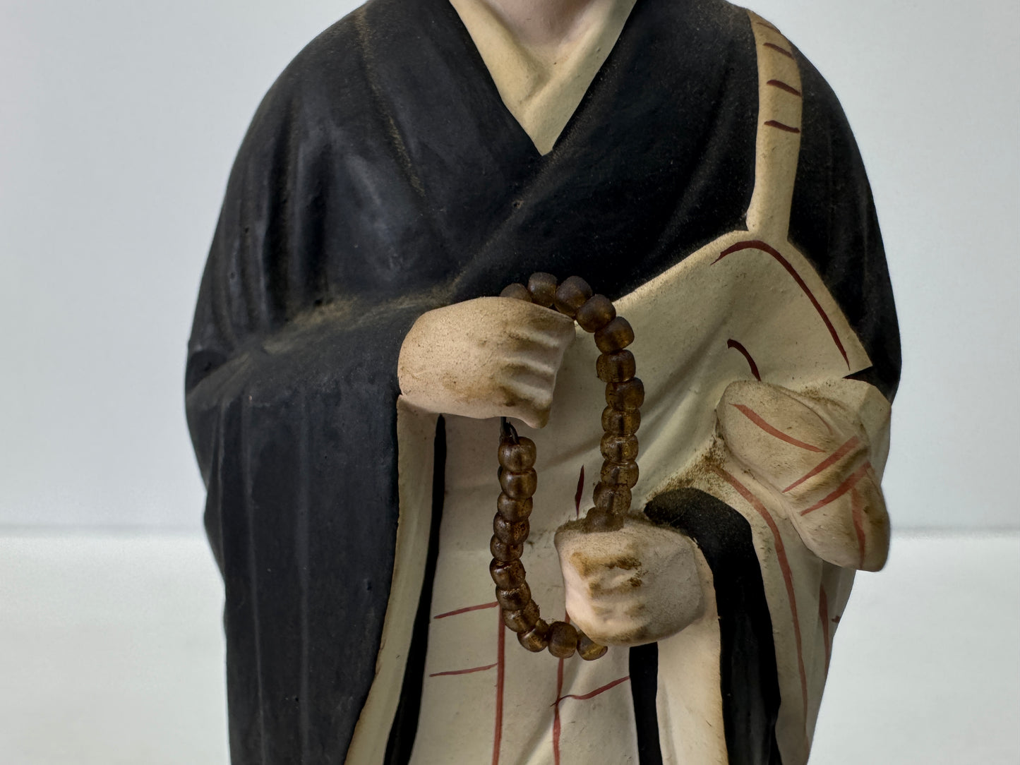Y10807 STATUE wood carving Buddhist Monk painted figure figurine Japan antique