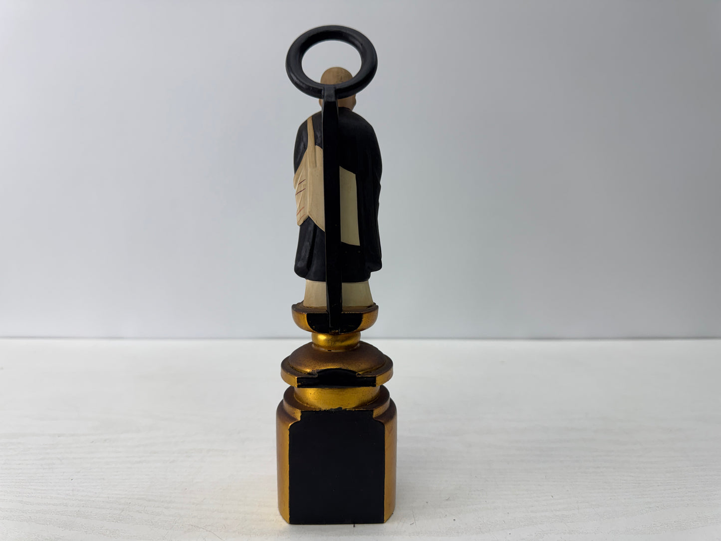 Y10807 STATUE wood carving Buddhist Monk painted figure figurine Japan antique