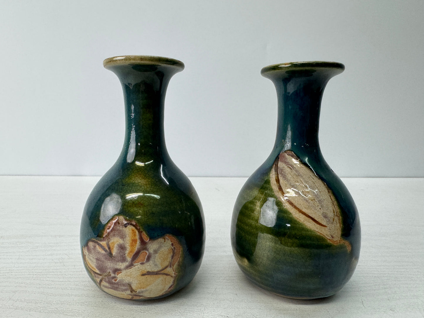 Y10808 CHOUSHI Oribe-ware Tokkuri Sake bottle cup pair signed box Japan antique