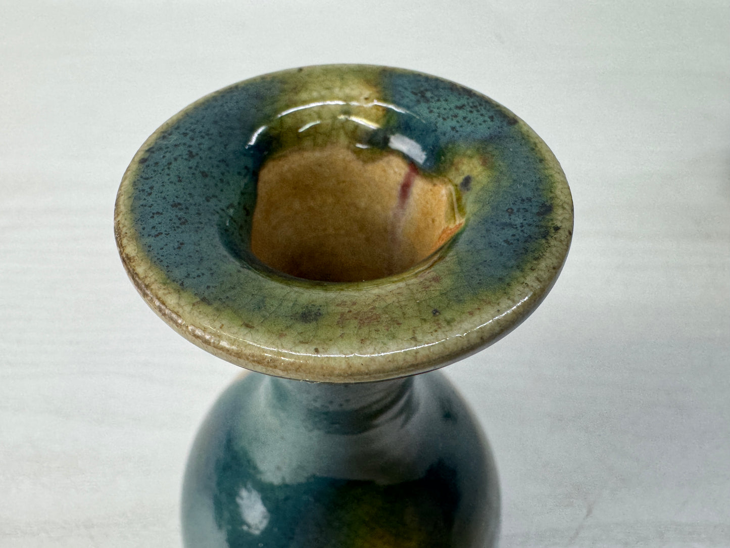 Y10808 CHOUSHI Oribe-ware Tokkuri Sake bottle cup pair signed box Japan antique