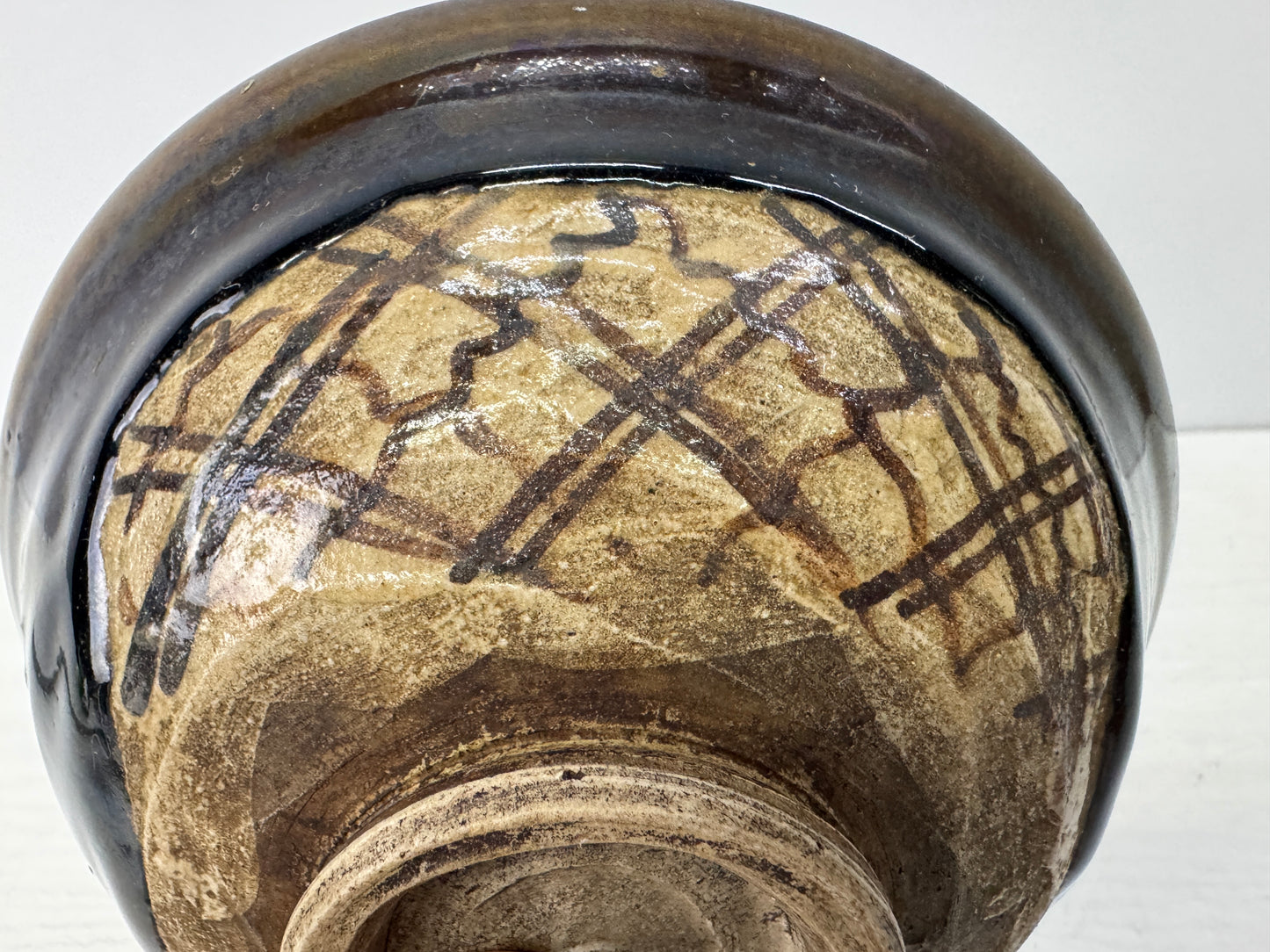 Y10813 CHAWAN Kurooribe-ware flat bowl signed box Japan antique tea ceremony cup