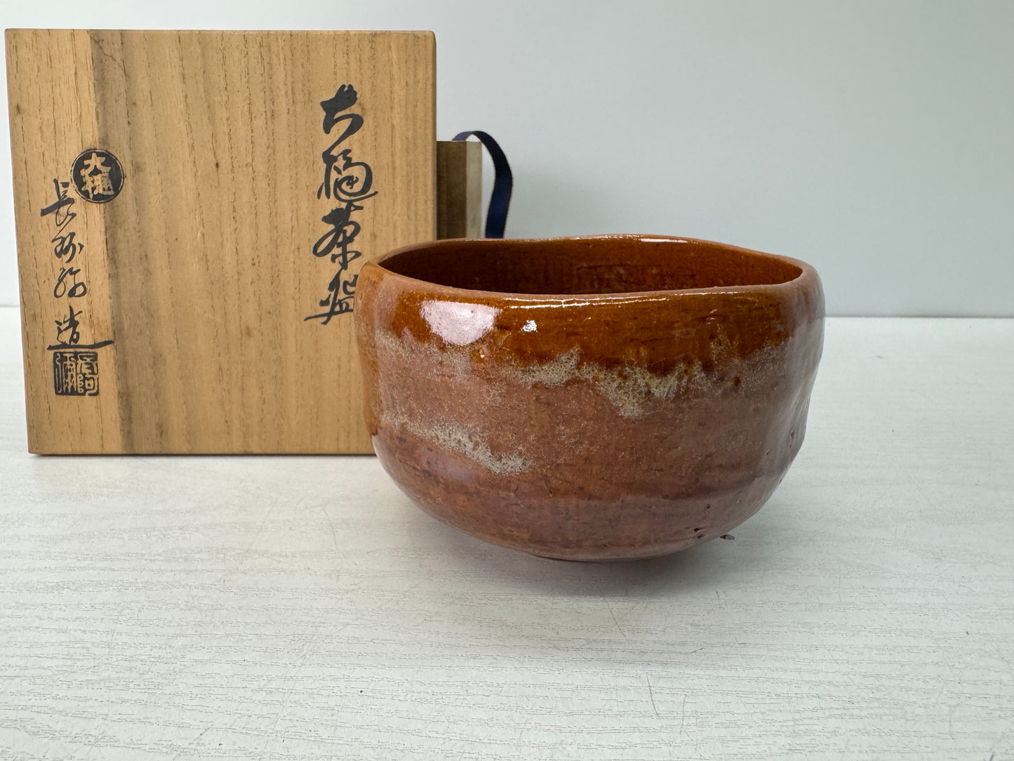 Y10815 CHAWAN Ohi-ware bowl signed box Japan antique tea ceremony pottery cup