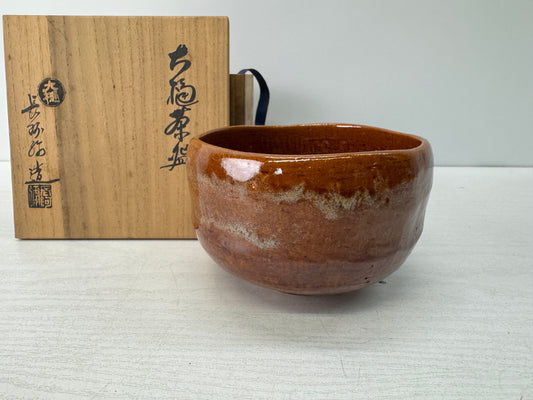 Y10815 CHAWAN Ohi-ware bowl signed box Japan antique tea ceremony pottery cup