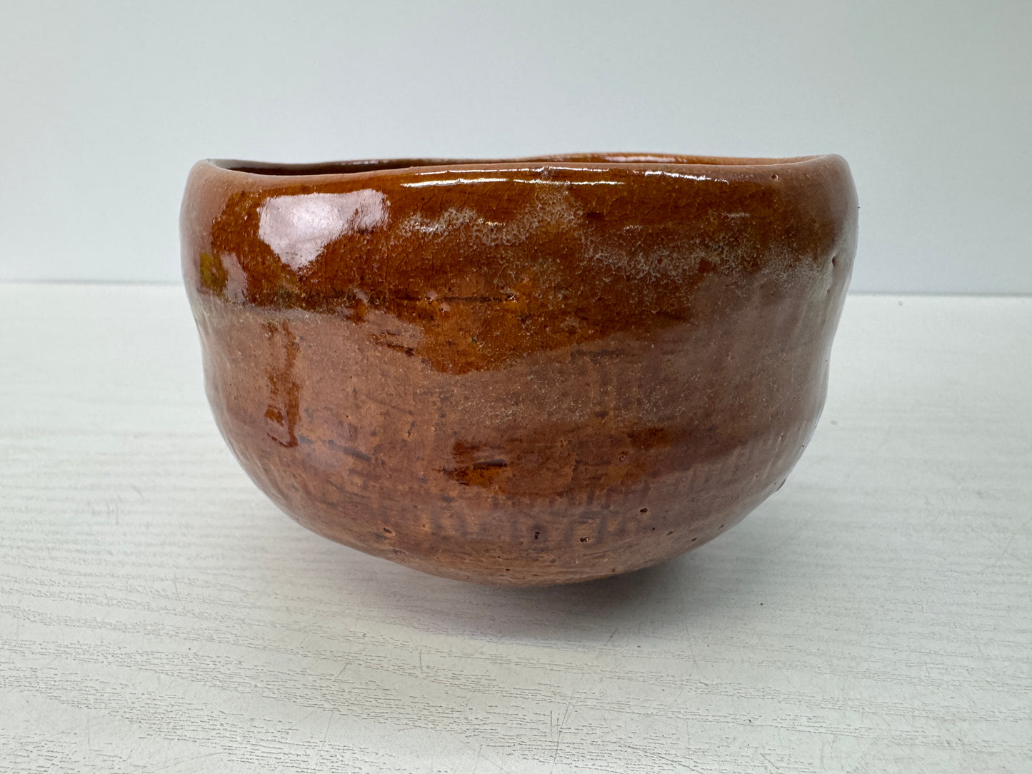 Y10815 CHAWAN Ohi-ware bowl signed box Japan antique tea ceremony pottery cup