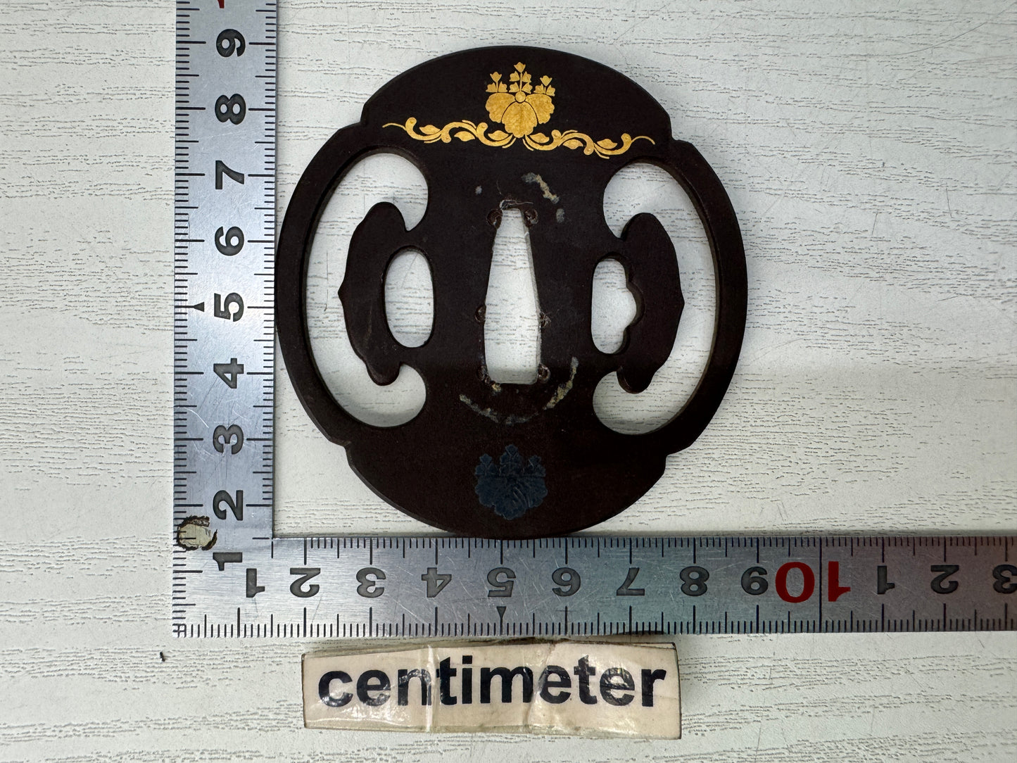 Y10822 TSUBA Iron sword guard gold silver inlay Japan antique samurai katana
