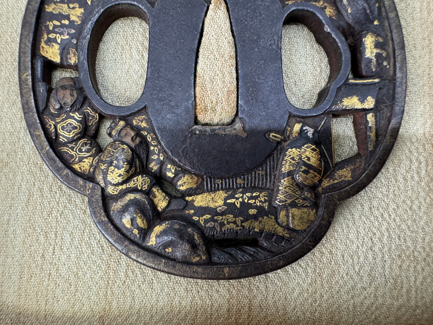 Y10823 TSUBA Iron sword guard inlay box Japan antique samurai katana koshirae