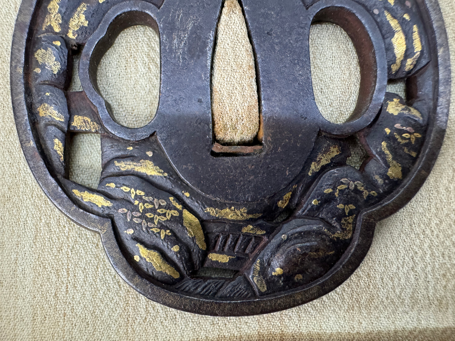 Y10823 TSUBA Iron sword guard inlay box Japan antique samurai katana koshirae